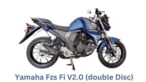 "Yamaha FZS FI V2.0 motorcycle in a dynamic stance, featuring a sleek design and double disc brakes for added stopping power. The 149cc fuel-injected engine provides smooth and reliable performance."