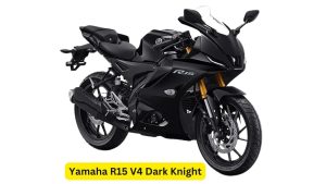"Yamaha R15 V4 in Dark Knight color scheme, showcasing its aggressive and sporty design with a 155cc liquid-cooled engine. A perfect motorcycle for riders who want high-performance with a sleek and mysterious look."