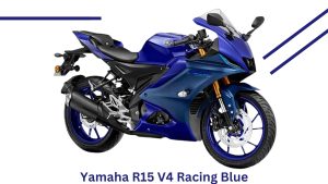 "Yamaha R15 V4 in Racing Blue color, featuring a dynamic and aerodynamic design with a 155cc liquid-cooled engine. Ideal for riders who want high-performance with a sleek and sporty look."
